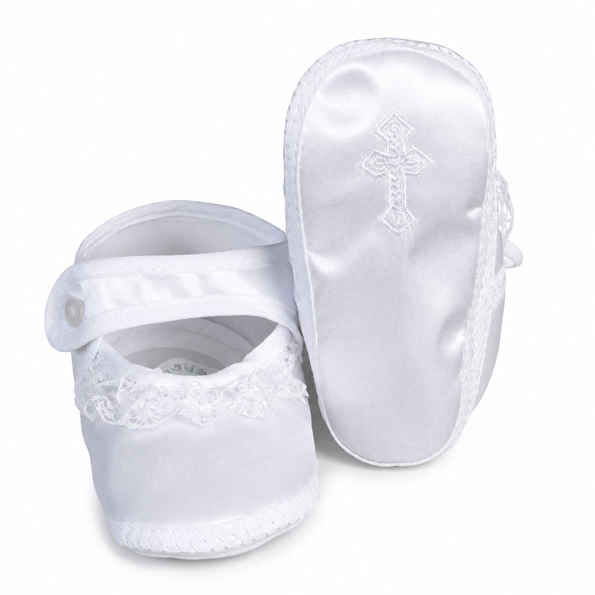 Satin Christening Shoes with Embroidered Cross (up to 10 months)
