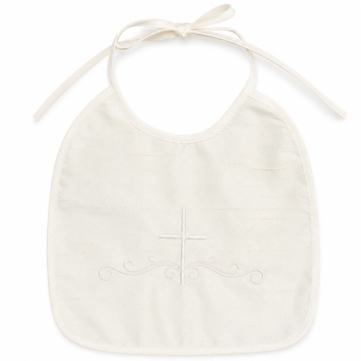 100% Raw Silk Bib with Embroidered Cross