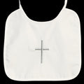 Embroidered Silver Cross Christening Bib