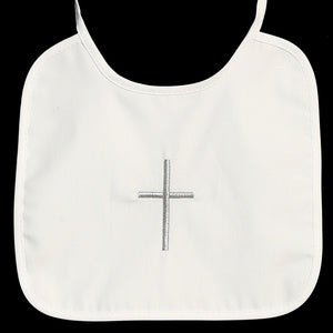 Embroidered Silver Cross Christening Bib