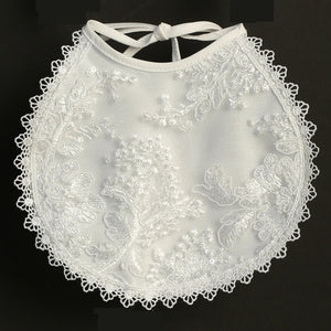 Embroidered Tulle & Sequin Christening Bib