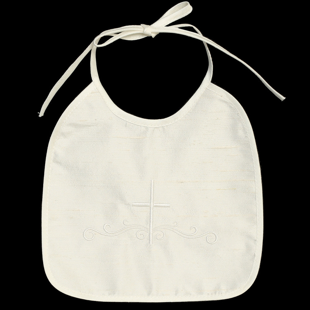 100% Raw Silk Bib with Embroidered Cross