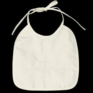 Raw Silk Embroidered Cross Christening Bib