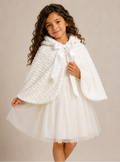 Faux Fur Hooded Cape - White, Ivory, Black