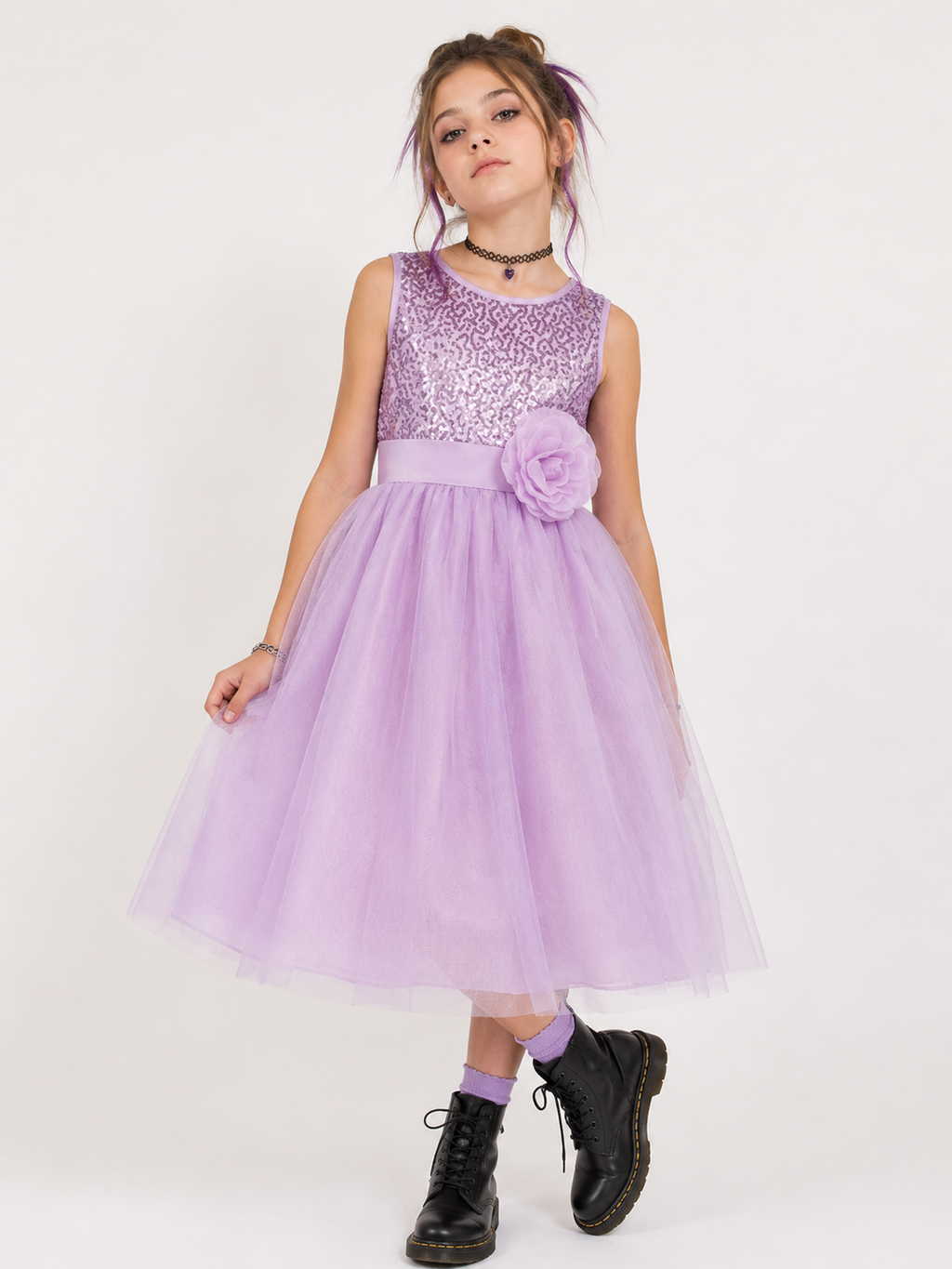 Francesca Girls Dance Dress (Sizes 5 - 12 Years) - Lilac, Pink & Aqua