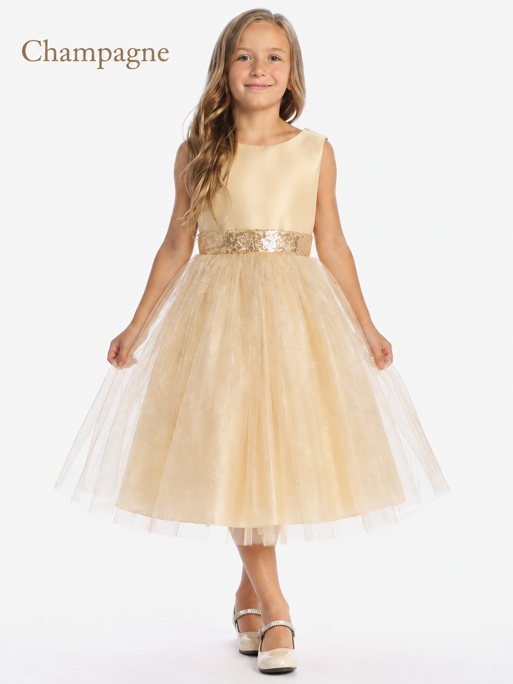 Camilla Girls Dance Dress (Sizes 2 - 10 Years) - Blush, Champagne, Gold, Silver, White