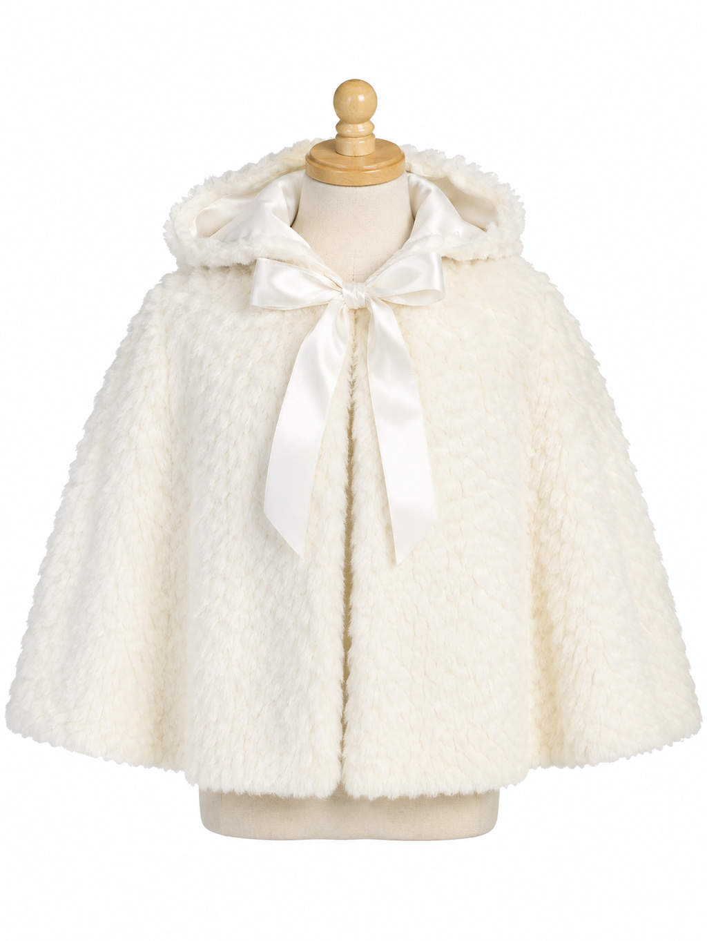 Faux Fur Hooded Cape - White, Ivory, Black