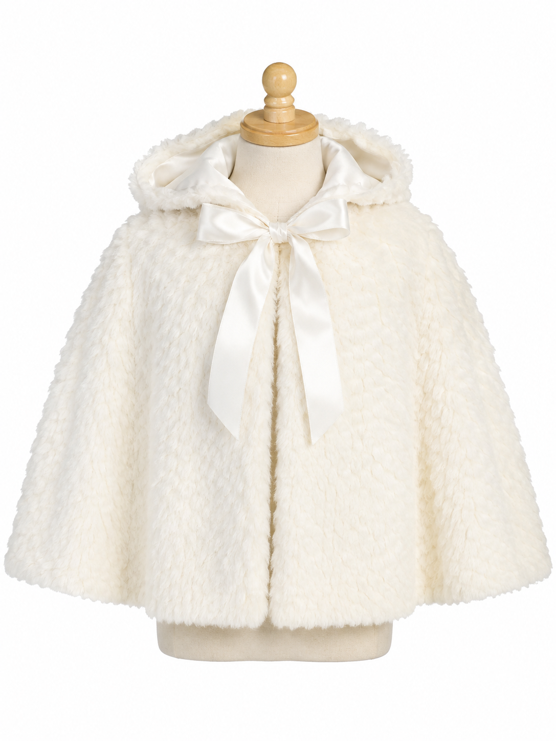 Faux Fur Hooded Cape - White, Ivory, Black
