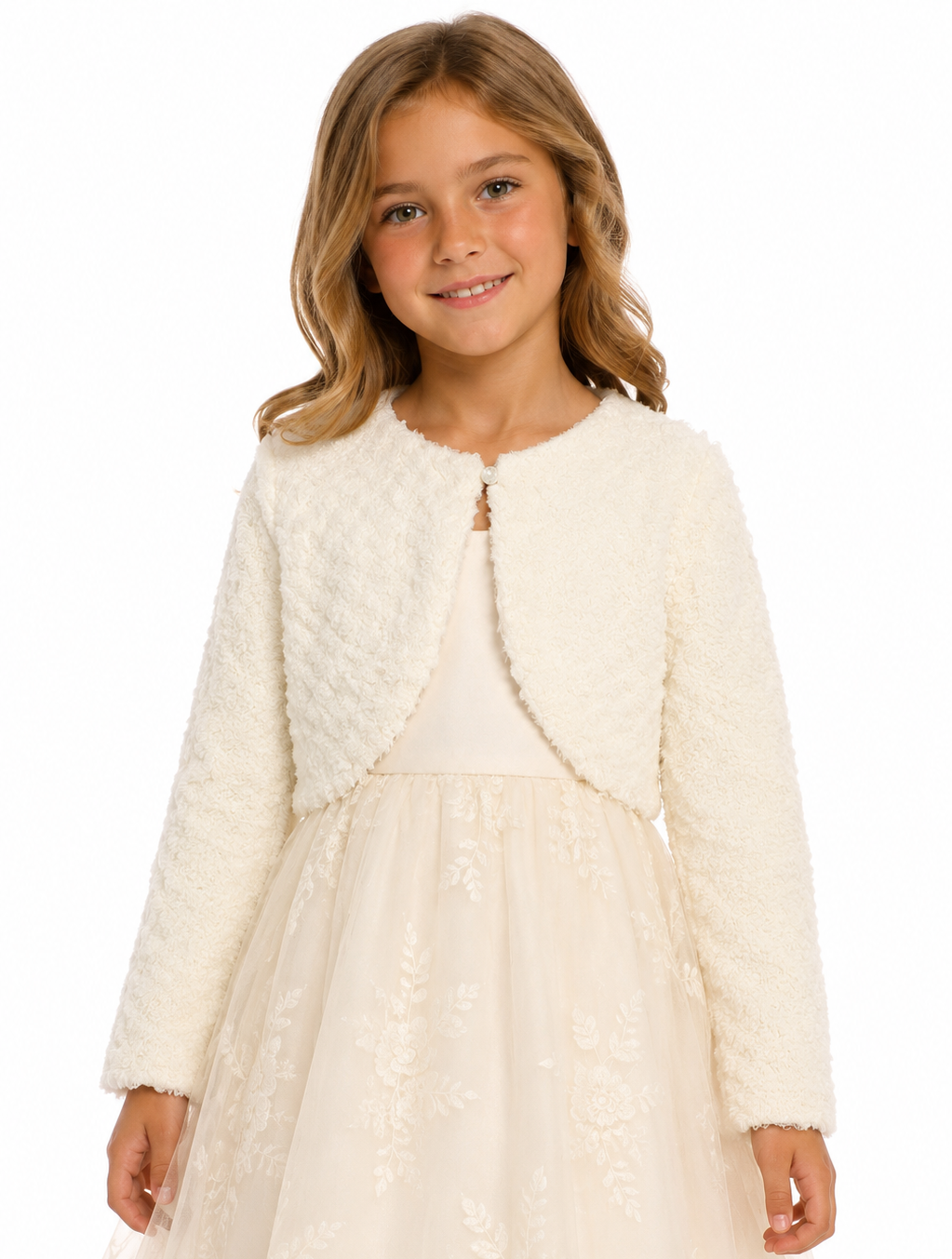 Girls’ Textured Knit Bolero Cardigan - White, Black, Ivory