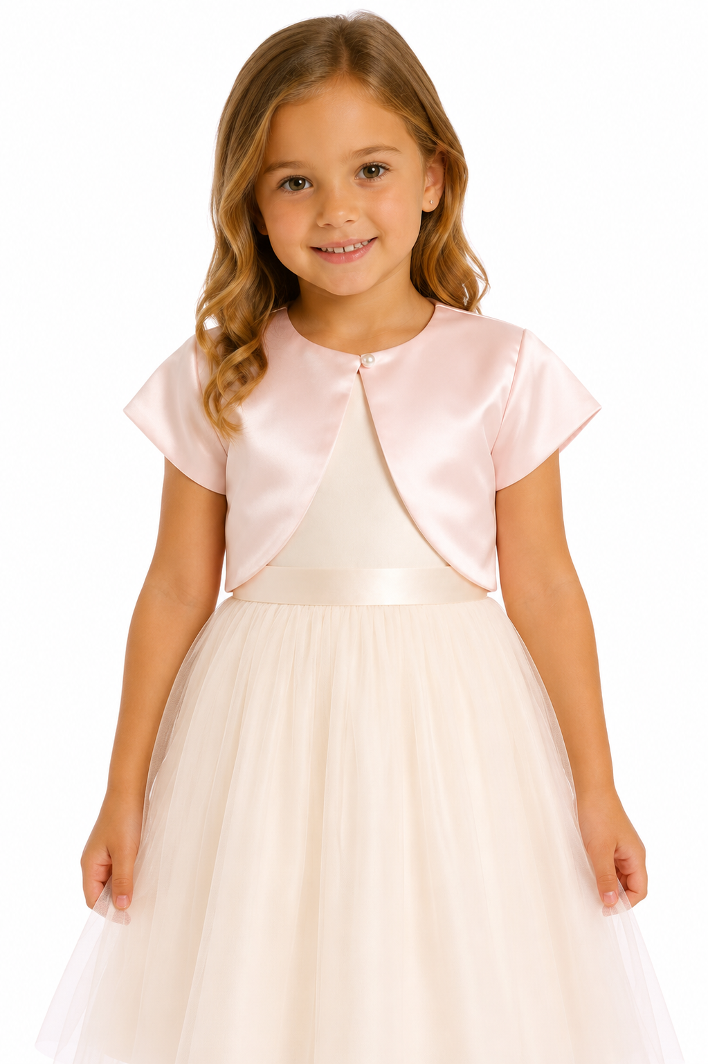 Satin Bolero with Pearl Closure - White, Black, Ivory, Light Pink