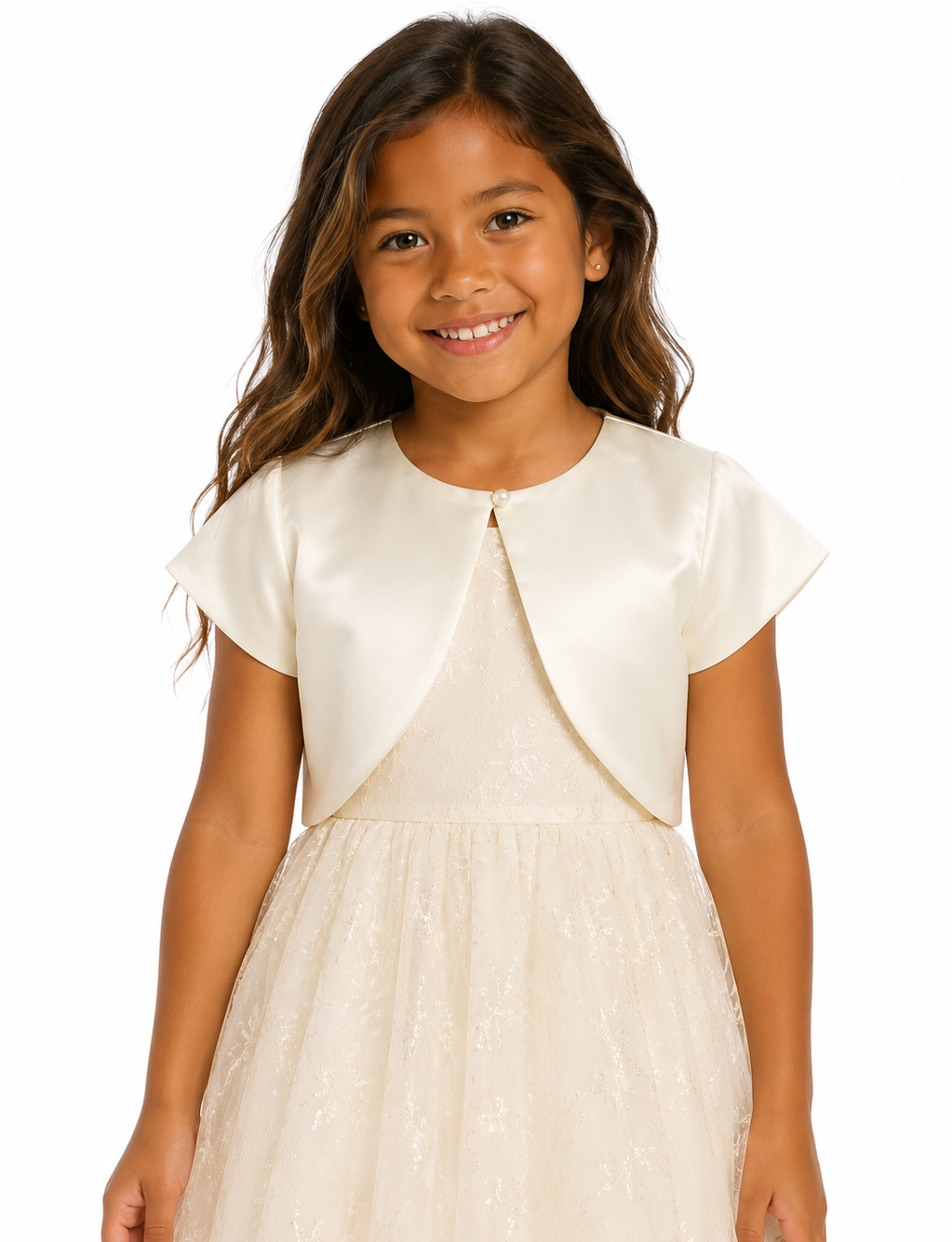 Satin Bolero with Pearl Closure - White, Black, Ivory, Light Pink