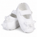 Cotton Mary Jane Christening Shoes with Rosette (up to 7 months)