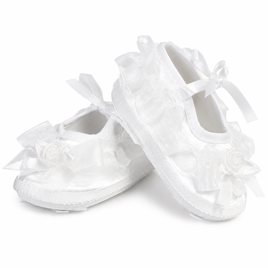 Satin & Organza Christening Shoes  (up to 7 months)
