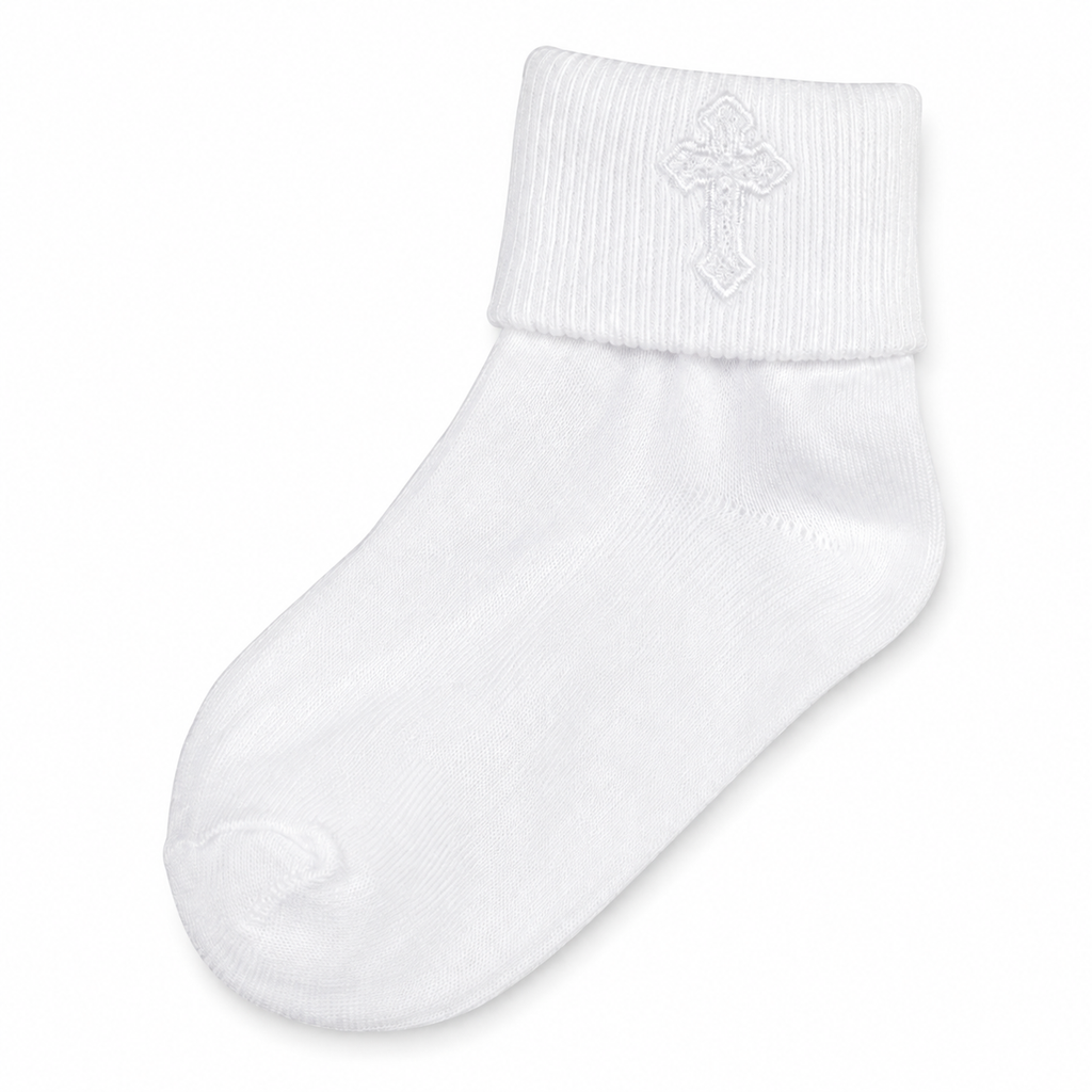 Boy’s Christening Socks with Embroidered Cross