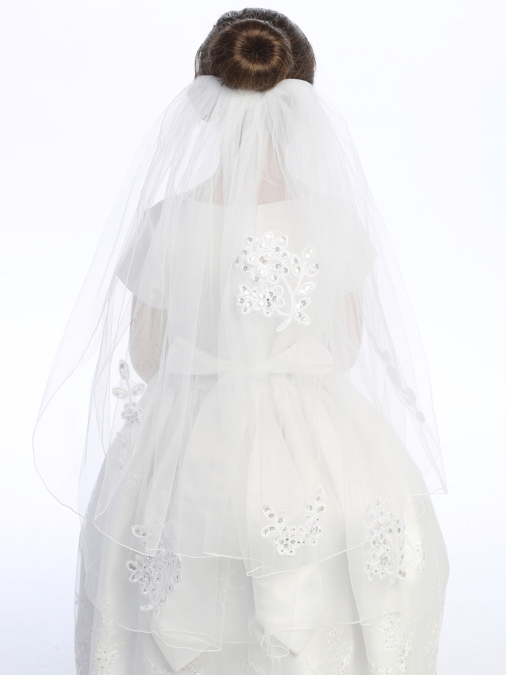 Girls' Two-Tier First Communion Veil with Lace Appliqués