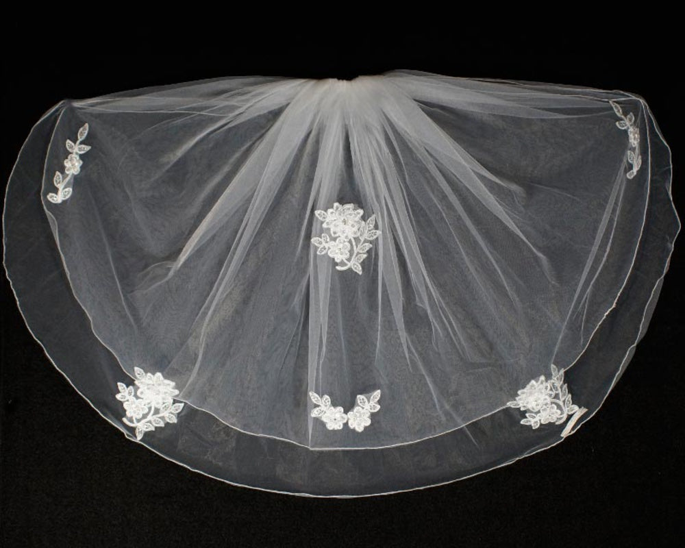 Girls' Two-Tier First Communion Veil with Lace Appliqués