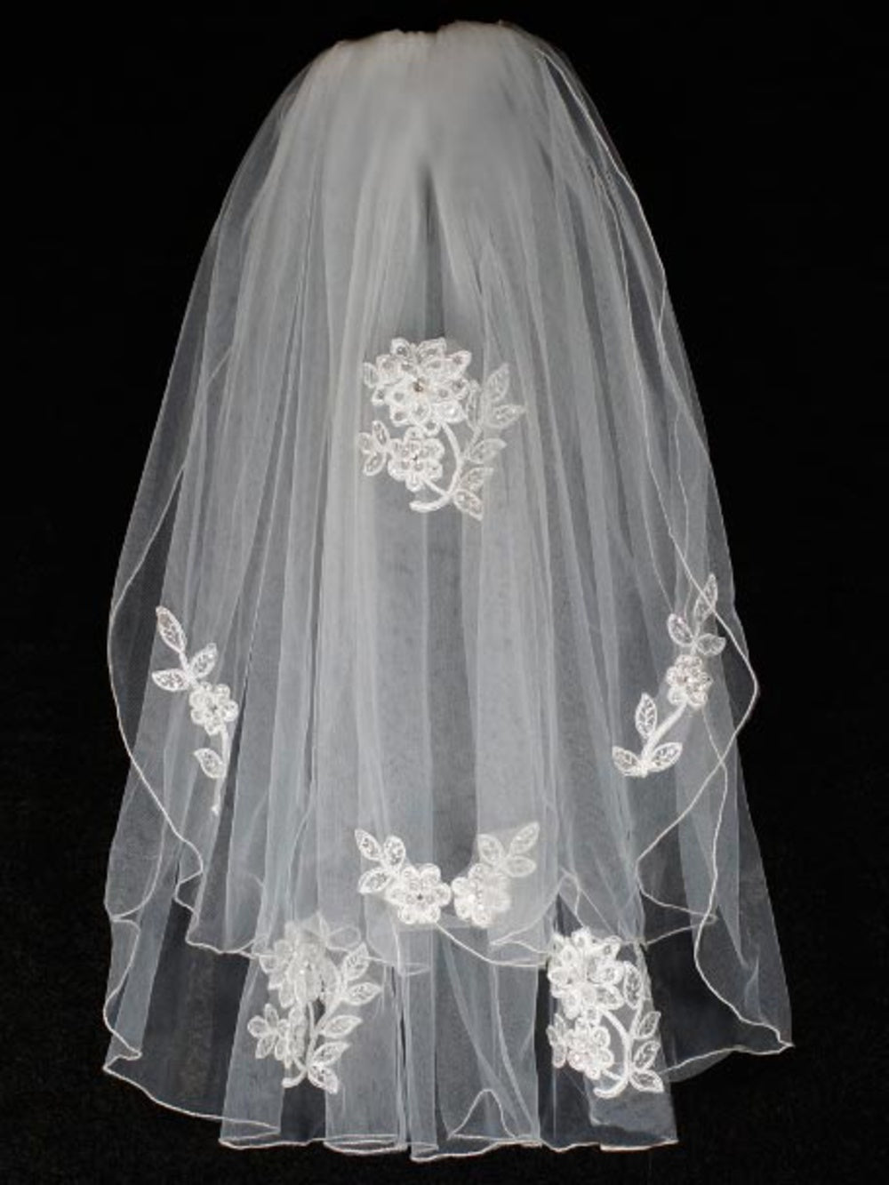 Girls' Two-Tier First Communion Veil with Lace Appliqués