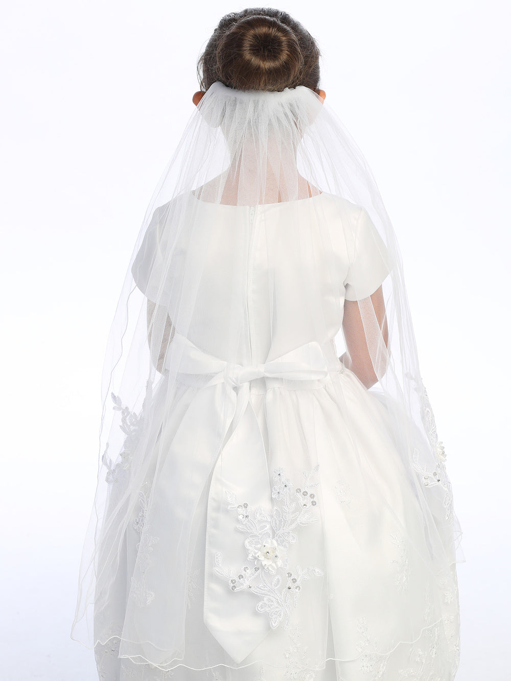 Girls' 30" First Communion Veil with Floral Lace Appliqués