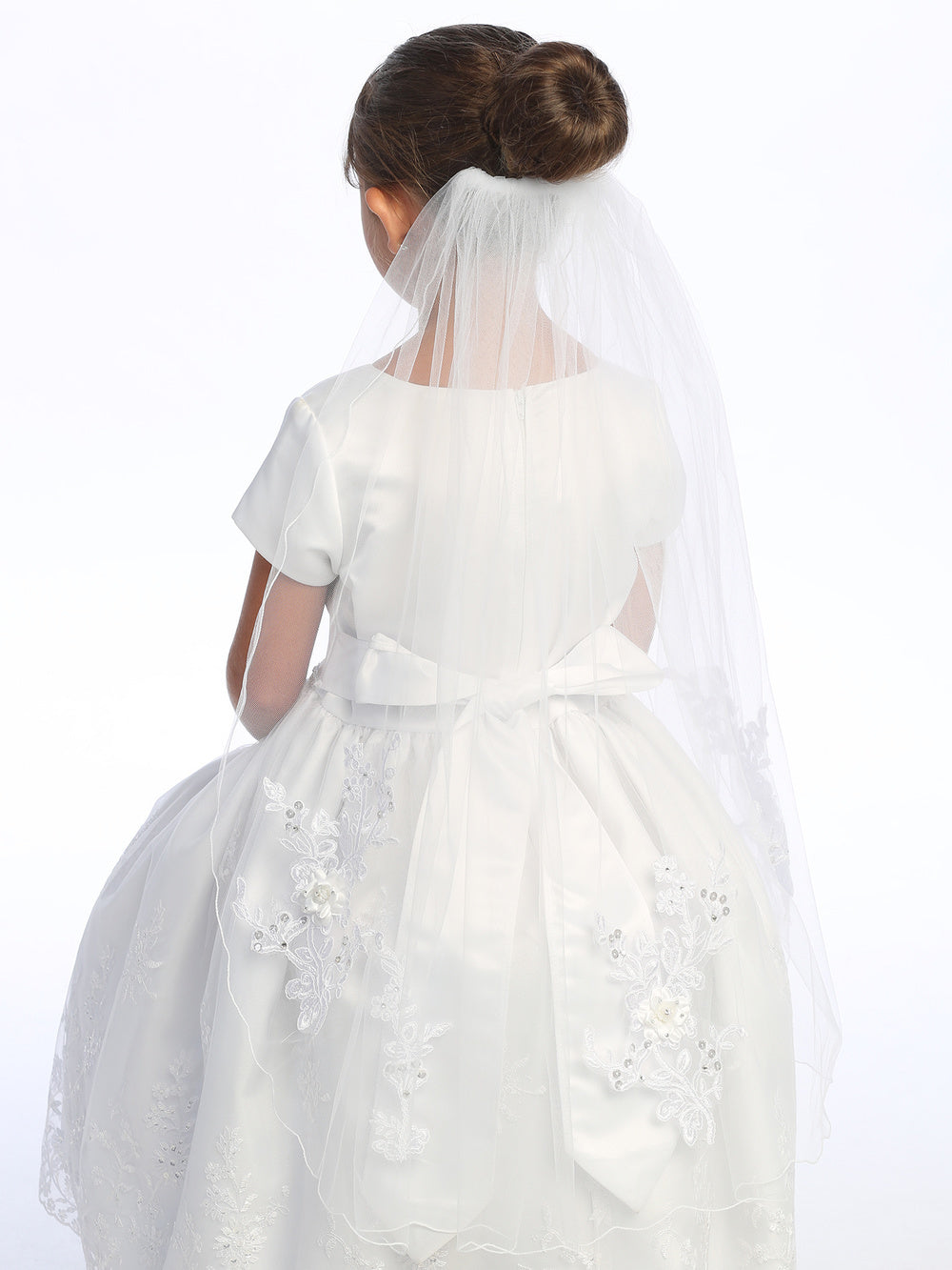 Girls' 30" First Communion Veil with Floral Lace Appliqués