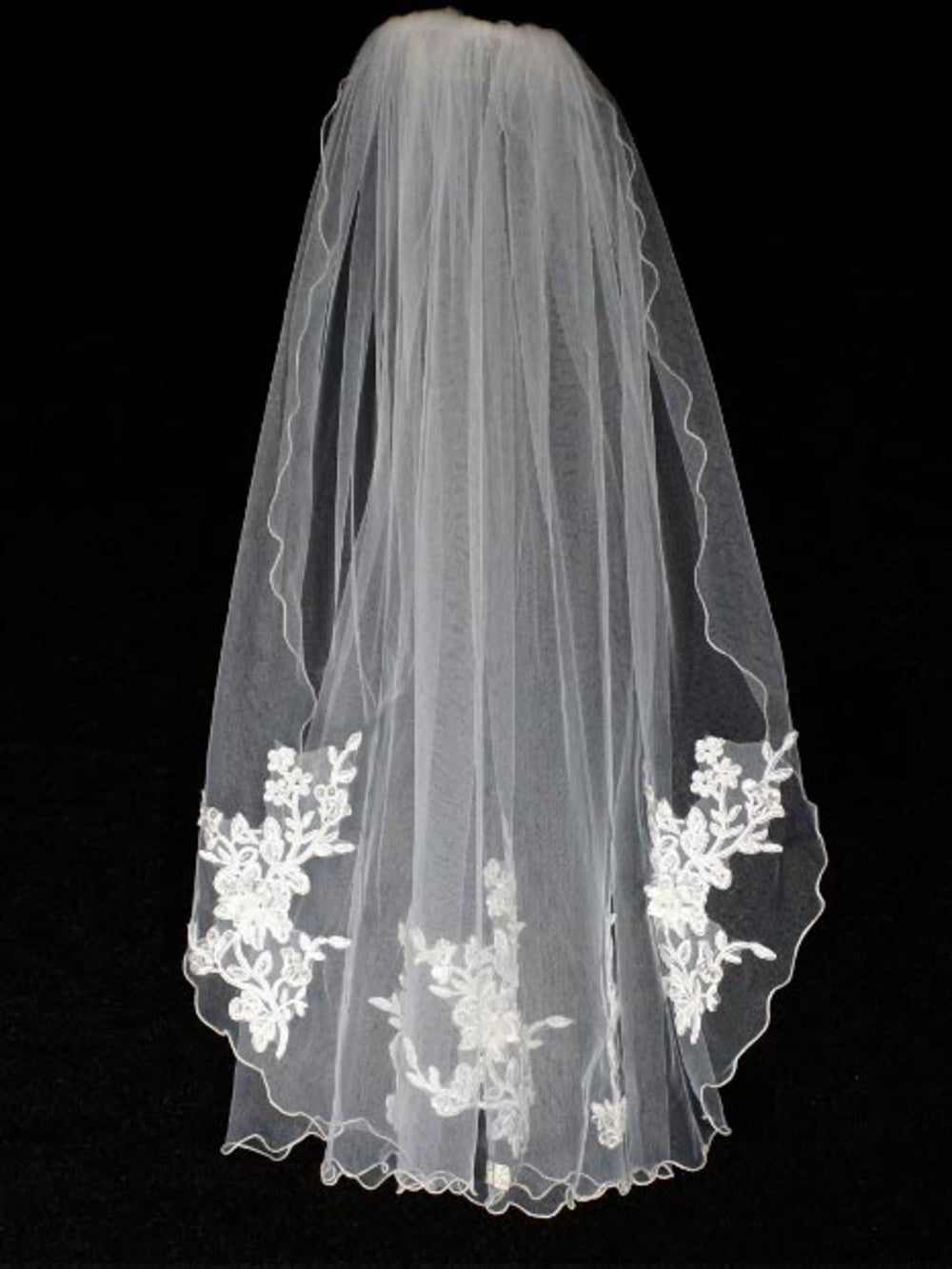 Girls' 30" First Communion Veil with Floral Lace Appliqués