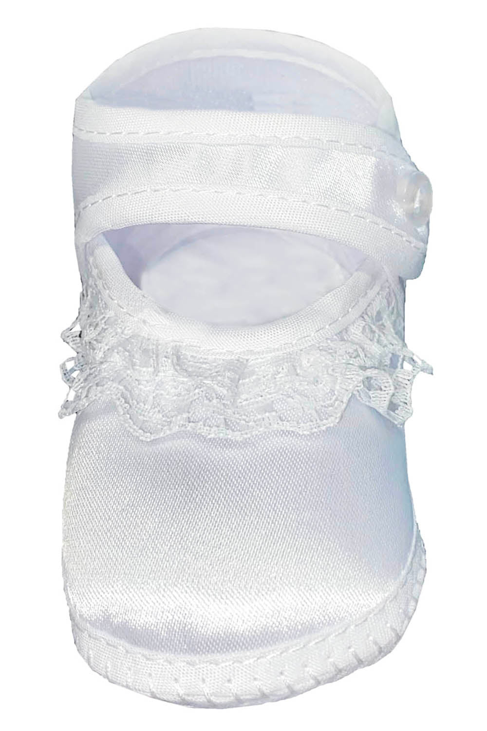 Girls Satin Bootie with Lace & Embroidered Cross- Sizes 6-14 months)