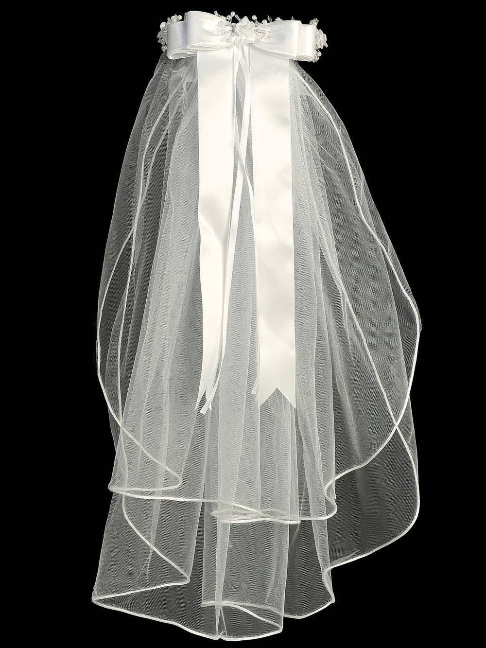 24" First Communion Veil with Floral, Pearl & Rhinestone Headpiece