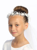 24" First Communion Veil with Floral, Pearl & Rhinestone Headpiece