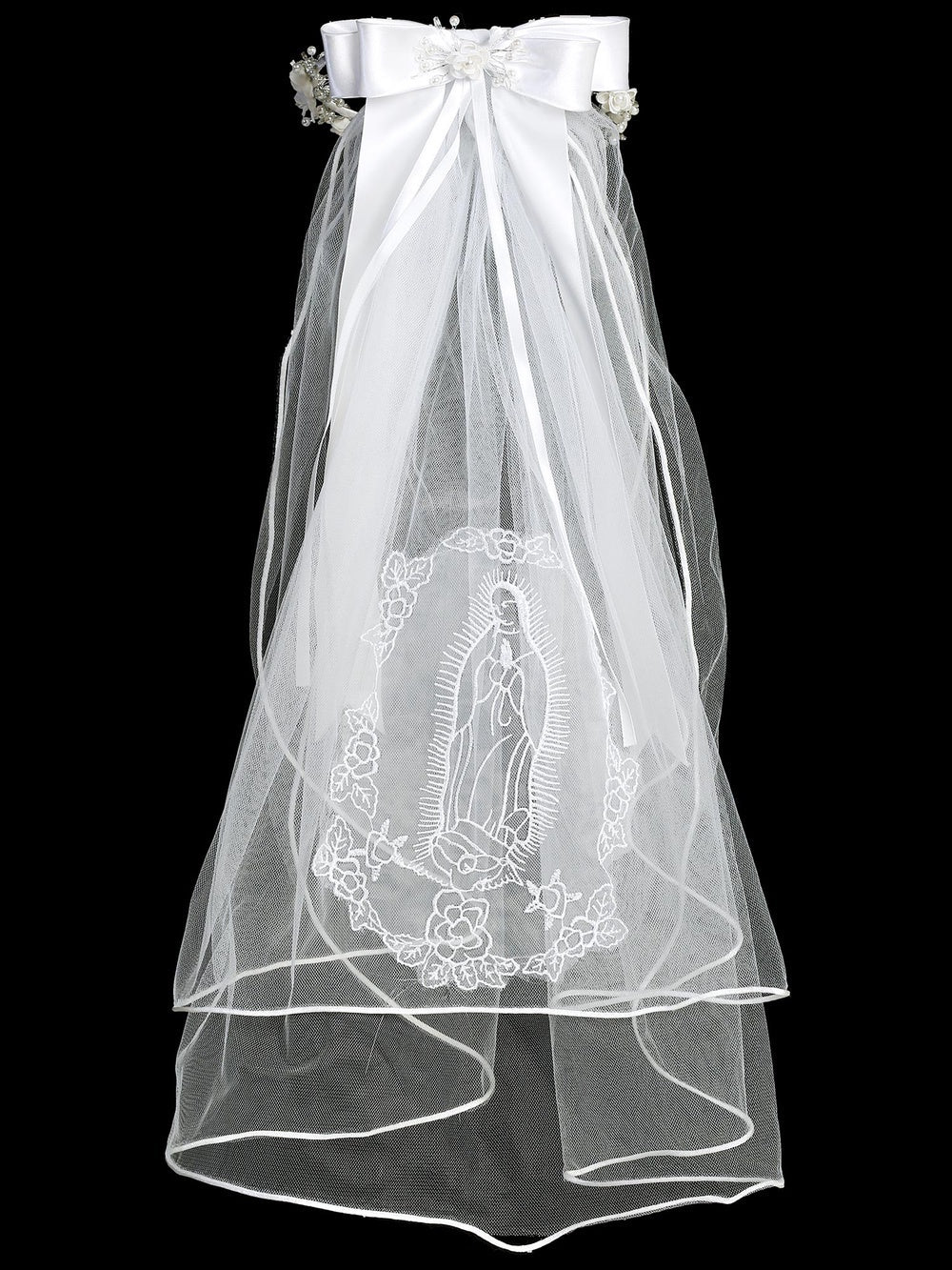 24" Our Lady of Guadalupe Veil with Floral & Beaded Headpiece