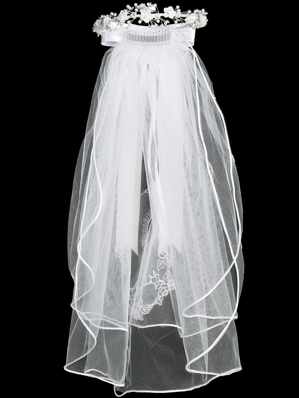 24" Our Lady of Guadalupe Veil with Floral & Beaded Headpiece
