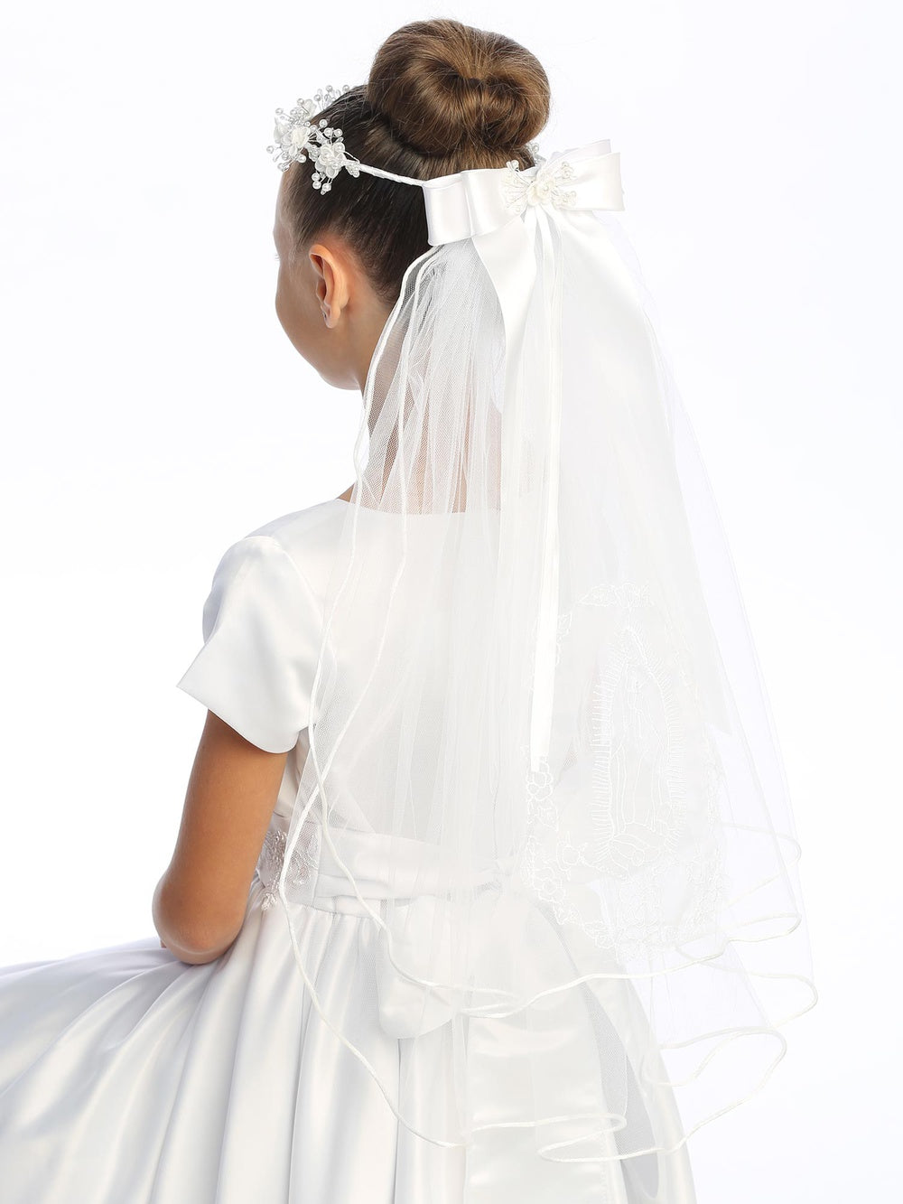 24" Our Lady of Guadalupe Veil with Floral & Beaded Headpiece