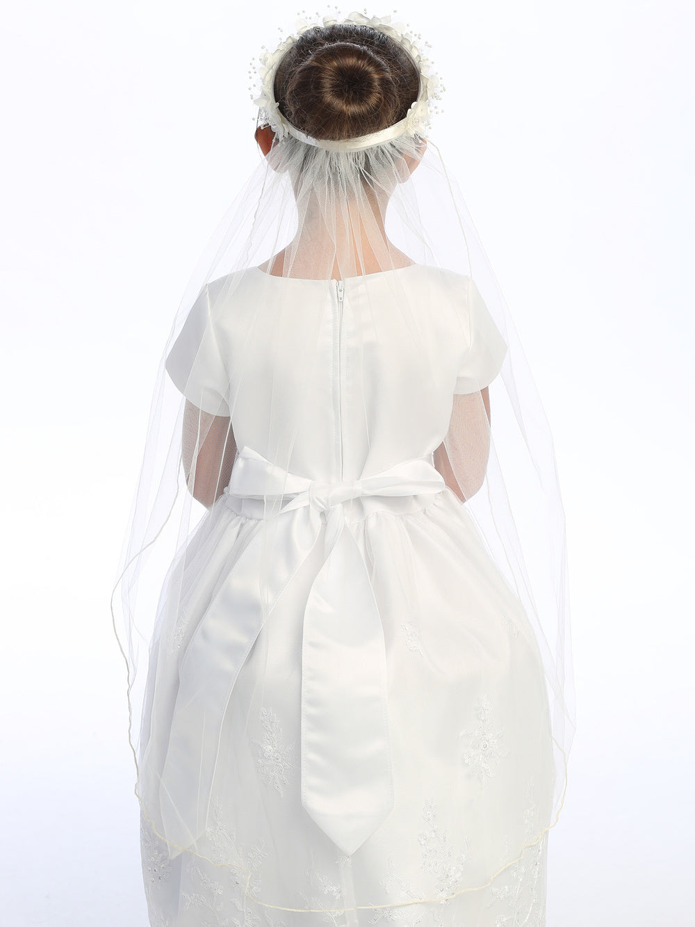 Girls’ 30" Floral First Communion Veil with Pearl Accents
