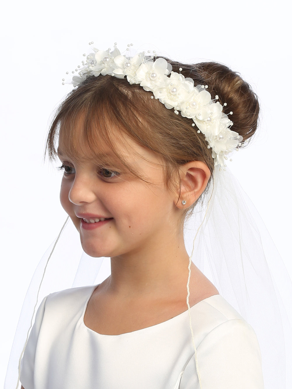 Girls’ 30" Floral First Communion Veil with Pearl Accents