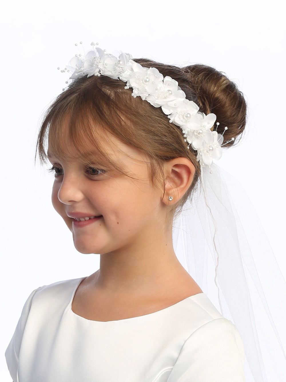 Girls’ 30" Floral First Communion Veil with Pearl Accents