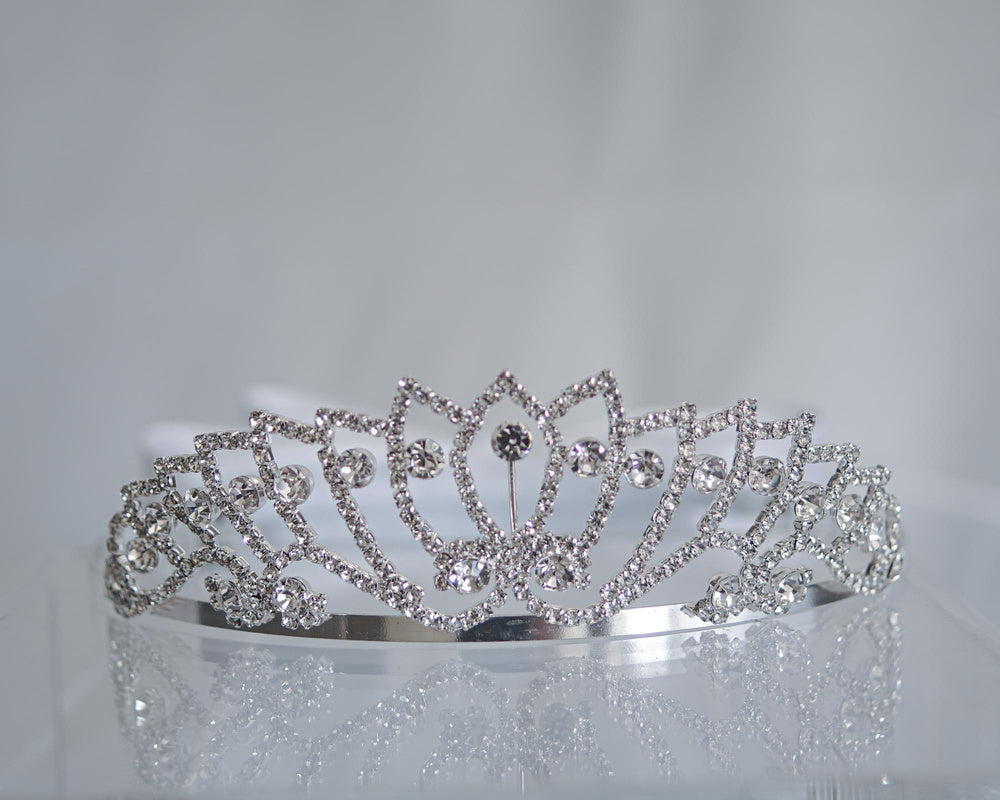 24" Veil on Rhinestone Tiara with Satin Bows