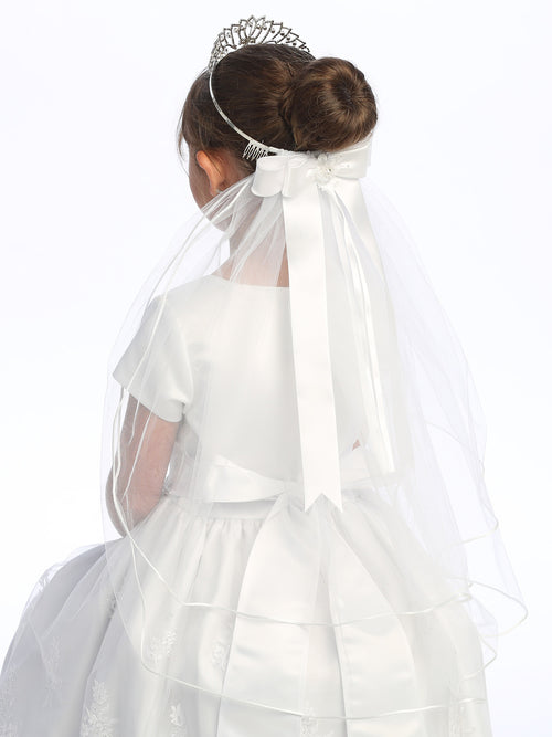 24" Veil on Rhinestone Tiara with Satin Bows