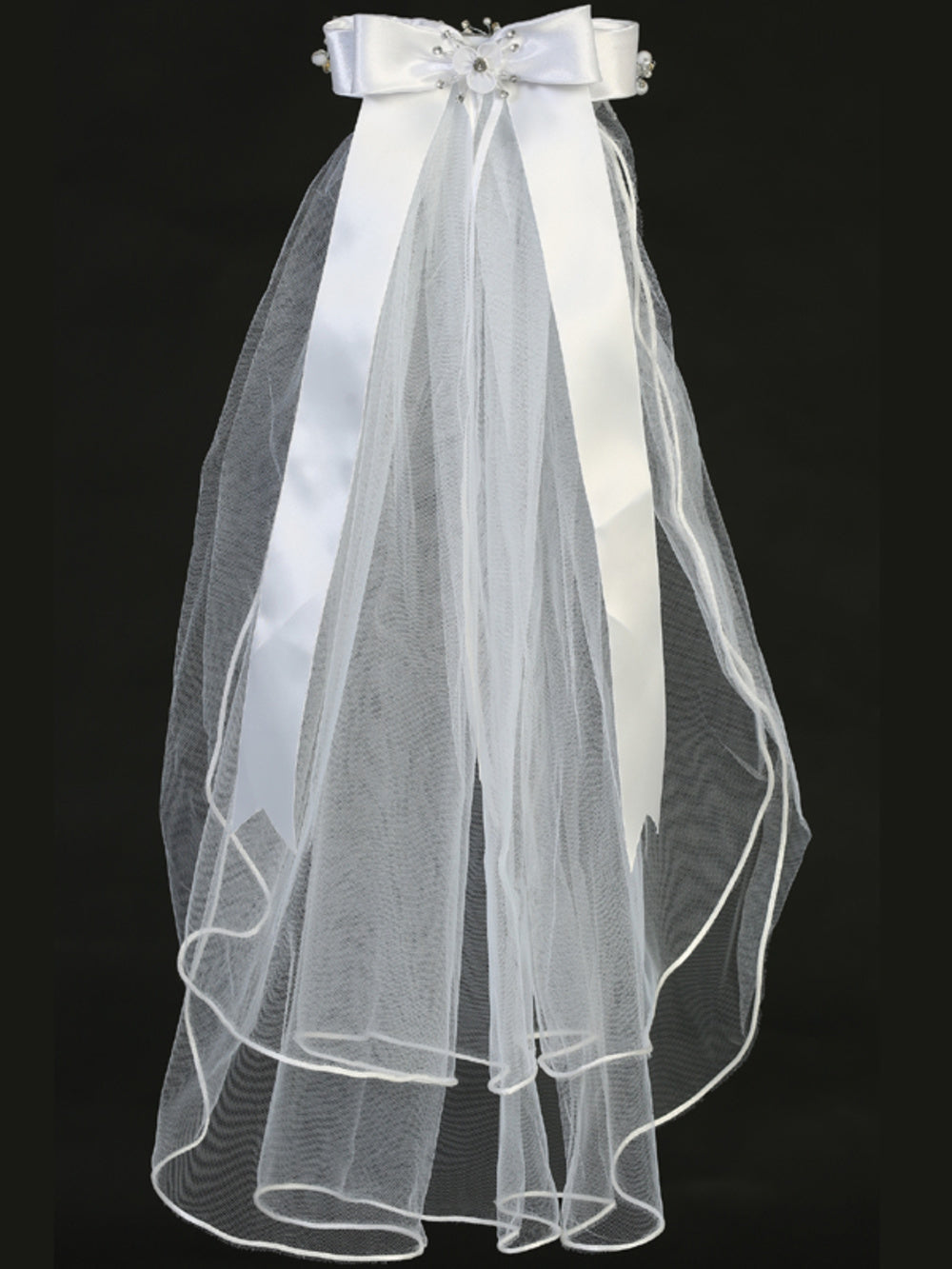 Girls’ Floral First Communion Tiara & Veil with Pearls and Rhinestones
