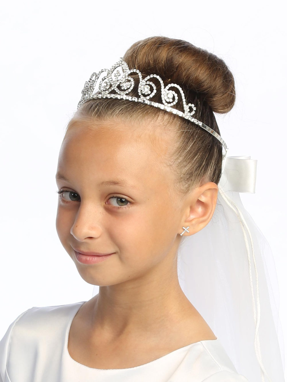 Girls' Rhinestone Cross Tiara with 24" First Communion Veil