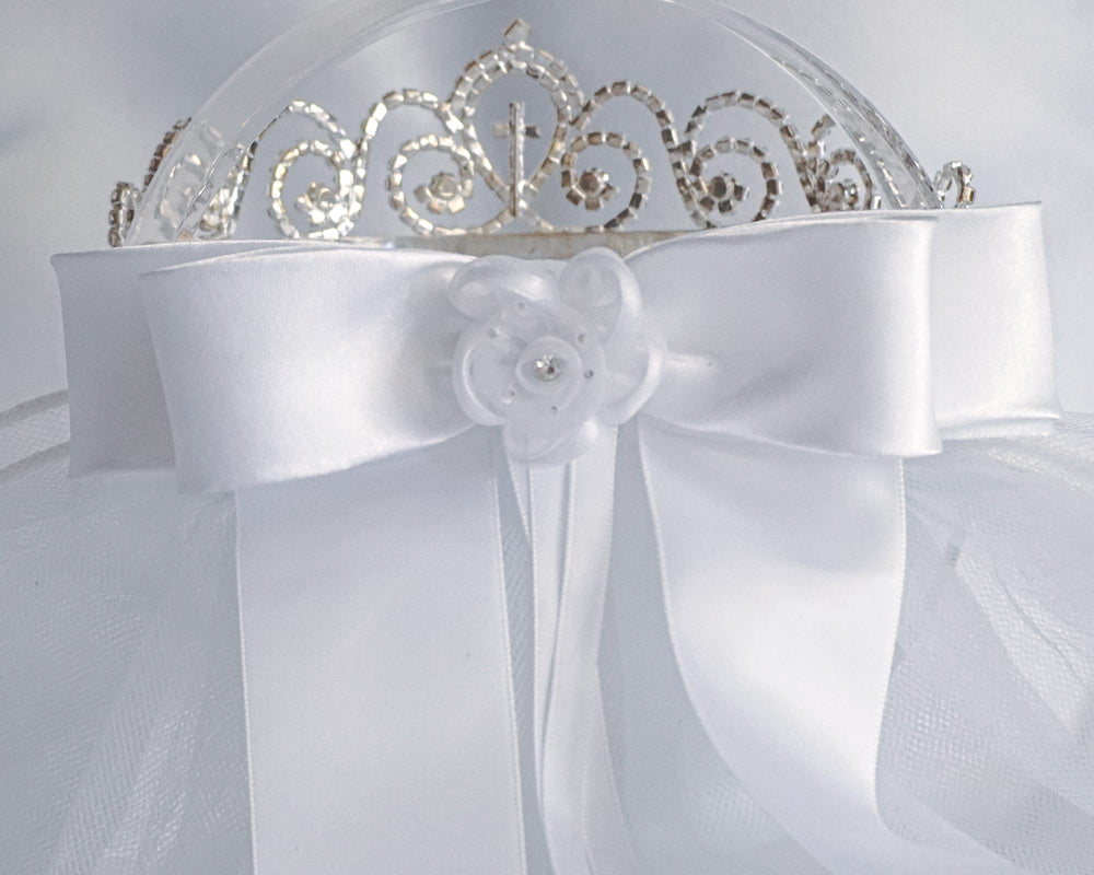 Girls' Rhinestone Cross Tiara with 24" First Communion Veil