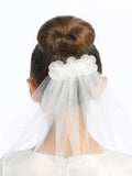 Girls’ 18" First Communion Veil with Organza Flowers & Pearls